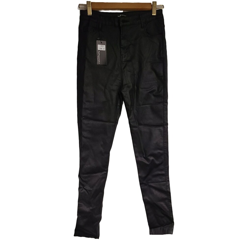 NWT Apperloth Womens Black Wetlook Coated High Rise Skinny Ankle Pants Size M
